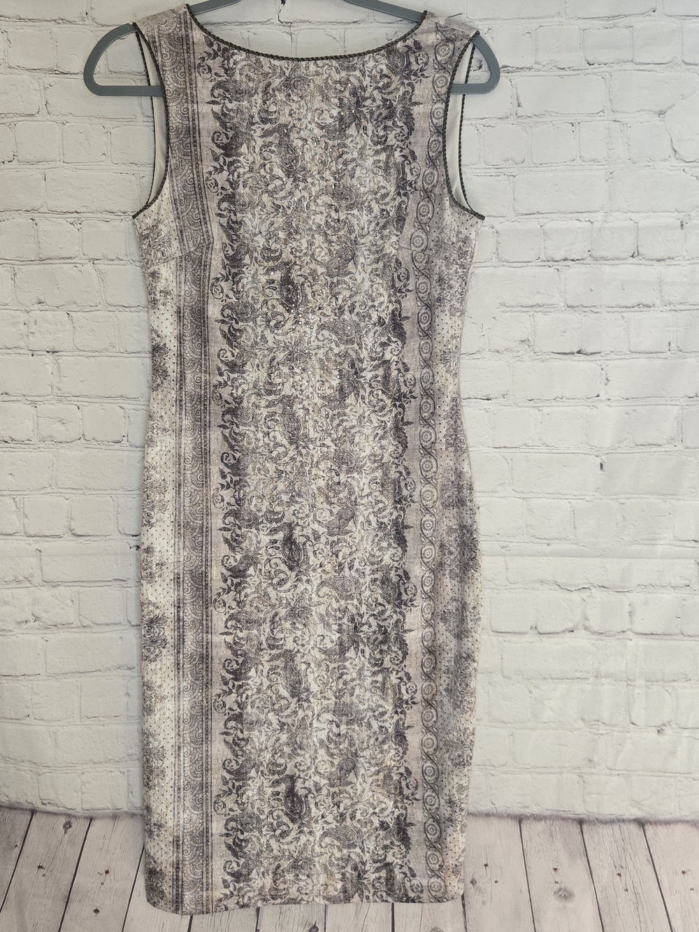 Joseph Ribkoff‎ Paisley Rhinestone Sheath Dress Sz 6 Monochrome Boho